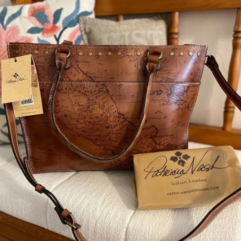 Patricia Nash ~ Navelli ~ Brown Signature Map Print Bag Tote Shoulder ~ NWT